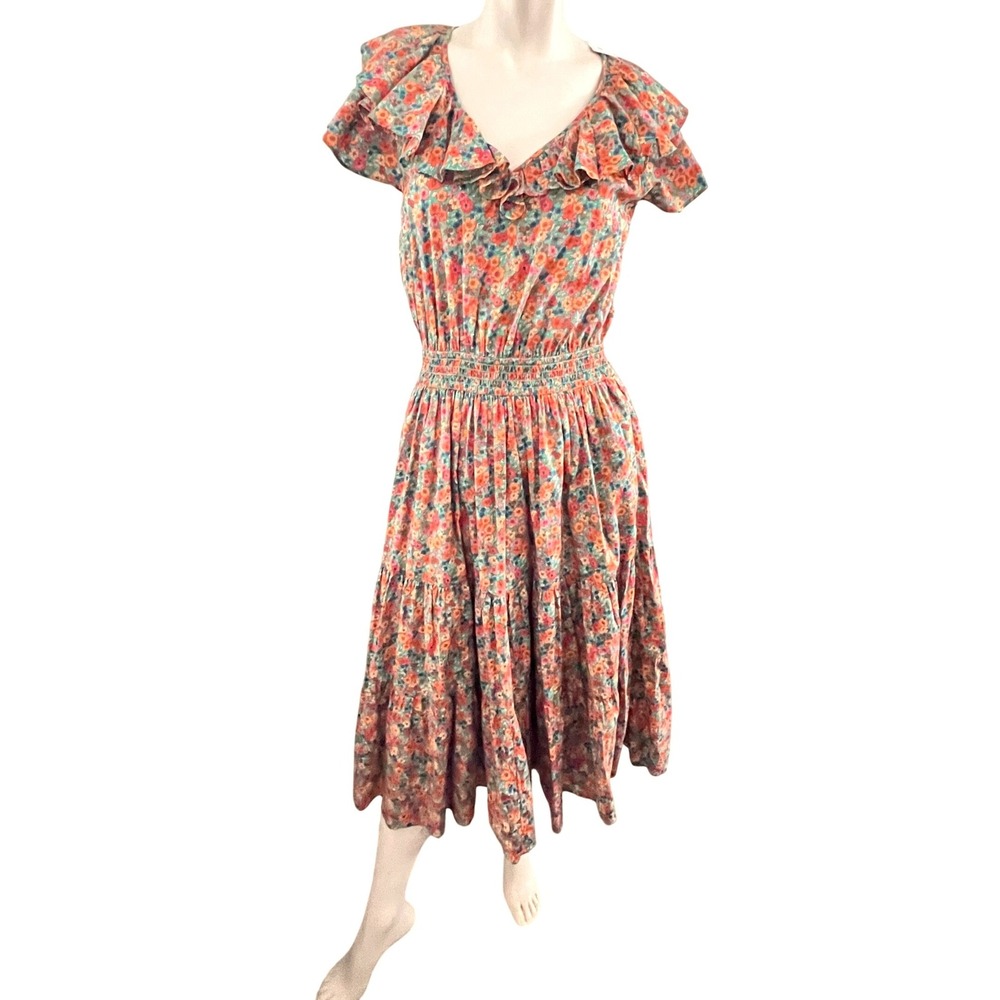 Draper James Dress Women S Floral Ruffle Meadow Tiered Midi Pockets Boho Prairie - Picture 2 of 11